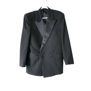 VTG Burberry w/COA Black Wool Double Breasted Tuxedo 40R Pick Lapel Ed Mitchell